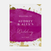 Moderne Paarse magenta gouden bruiloft welkom Acryl Bord (Voorkant)