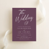 Moderne Paarse Mauve Script bruiloft Kaart