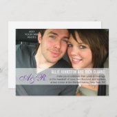 Moderne Paarse Monogrammen Fotobruiloft Kaart (Voorkant / Achterkant)