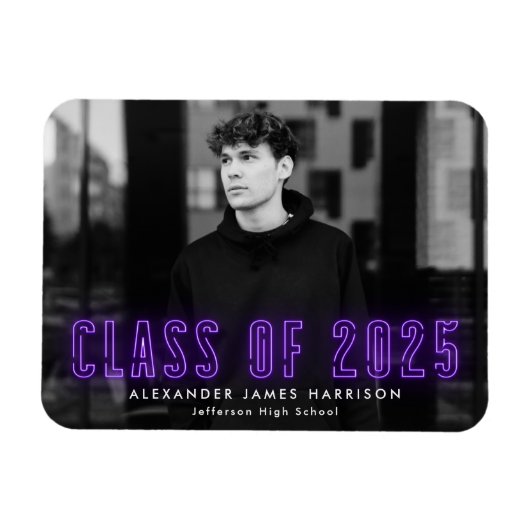 Moderne Paarse Neon Class of 2023 Photo Afstuderen Magneet (Horizontaal)