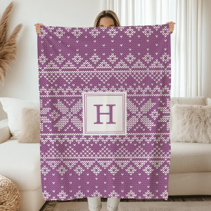 Moderne Paarse Nordic Trui Brei Monogram Vakantie Fleece Deken