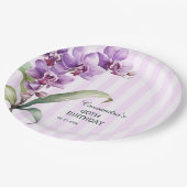 Moderne Paarse Orchidee Stripes Bloemen 60ste Verj Papieren Bordje (Gekanteld)