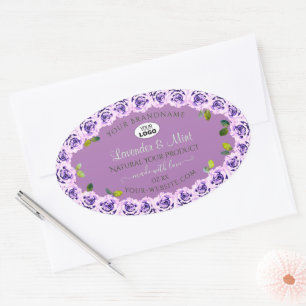 Moderne Paarse productlabels: bloeiende Rozen Logo Ovale Sticker
