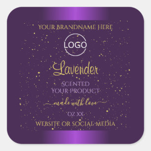Moderne Paarse productlabels Gold Glitter add Logo Vierkante Sticker