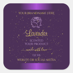 Moderne Paarse productlabels Gold Glitter Floral Vierkante Sticker
