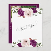 Moderne Paarse Pruim Blush Roze Bloemen Bruiloft Bedankkaart (Voorkant / Achterkant)