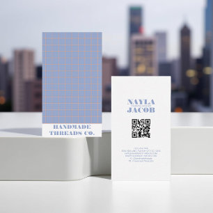 Moderne Paarse QR-code met geruit patroon Visitekaartje