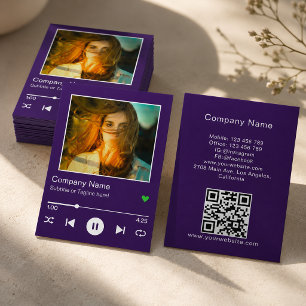 Moderne paarse QR-code-muziekspeler Song-foto Visitekaartje