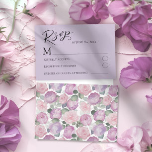 Moderne Paarse Roos RSVP Trouwkaart Kaartje