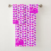 Moderne Paarse Roze Doodled Hearts Valentijn Naam