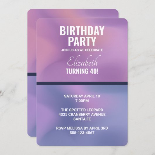 Moderne Paarse & Roze Draaiende Abstracte Verjaard Kaart (Voorkant / Achterkant)