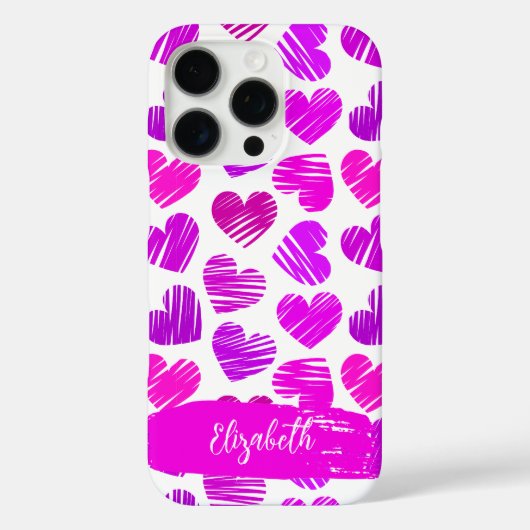 Moderne Paarse Roze Gegekrabbelde Harten Valentijn Case-Mate iPhone Case (Achterkant)