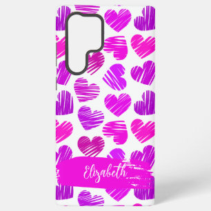 Moderne Paarse Roze Gekrabbelde Harten Valentijn N Samsung Galaxy Hoesje