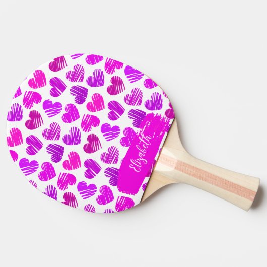 Moderne Paarse Roze Gekrabbelde Harten Valentijn N Tafeltennisbatje (Zijkant)