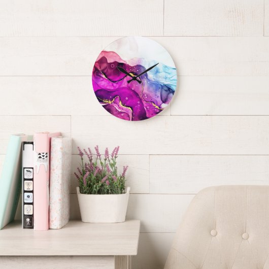 Moderne Paarse roze gouden Waterverf wandklok Grote Klok (Leeskamer)