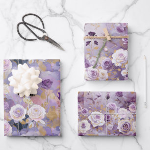Moderne Paarse/ roze/ witte rozen Inpakpapier Vel