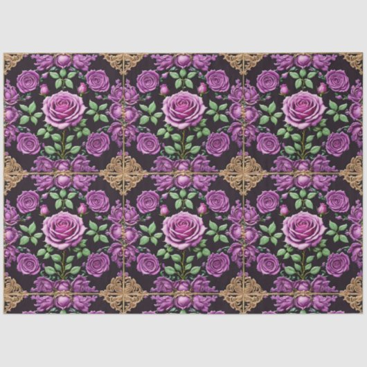 Moderne Paarse Rozen Mooi Collectie Tissuepapier (Voorkant)