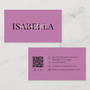 Moderne Paarse Schrift Nagelstylist Visitekaartje