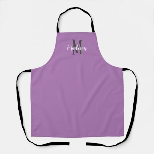 Moderne Paarse scriptmonogram naam vrouwen die bak Schort (Voorkant)