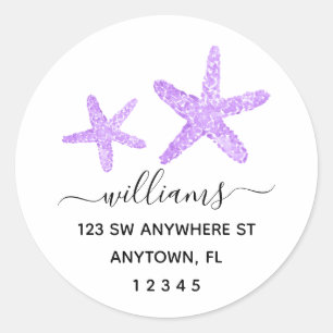 Moderne Paarse Starfish Return Address voor script Ronde Sticker