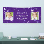 Moderne Paarse sterren Elke leeftijd Verjaardag Fo Spandoek (Beurs)