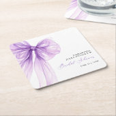 Moderne paarse strik bruiloftsdouche vierkante kartonnen onderzetter (Schuin)