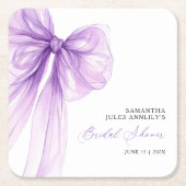 Moderne paarse strik bruiloftsdouche vierkante kartonnen onderzetter (Voorkant)