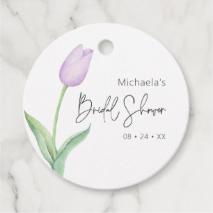 Moderne Paarse Tulp Solo Bruidsdouche Bedankjes Labels