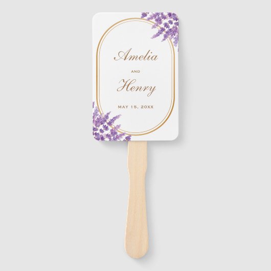 Moderne Paarse Violet Lavenders Bloemenbruiloft Handwaaier (Voorkant)