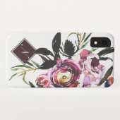 Moderne Paarse Waterverf Chic Floral Monogram Case-Mate iPhone Case (Achterkant (horizontaal))