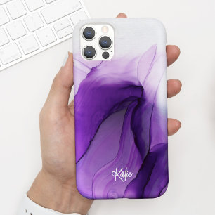 Moderne Paarse Waterverf Ink met naam iPhone 11 Hoesje