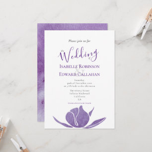 Moderne Paarse Waterverf Lotus Bloemen Bruiloft Kaart