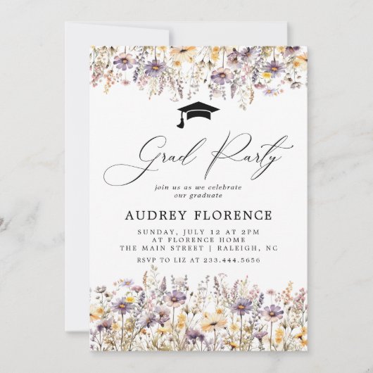 Moderne Paarse Wildbloemen Bloemen Bloemen Afstude Kaart (Voorkant)