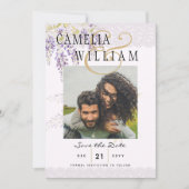 Moderne Paarse Wisteria PHOTO Weddenschap bespaart Kaart (Voorkant)