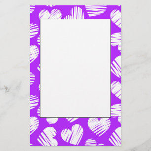Moderne Paarse Witte Doodle Hart Valentijnsdag Briefpapier