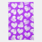 Moderne Paarse Witte Doodle Hart Valentijnsdag Theedoek (Verticaal)