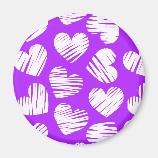 Moderne Paarse Witte Doodled Hart Valentijnsdag Magneet (Voorkant)