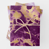 Moderne Paarse, witte en gouden marmerpatronen Inpakpapier Vel (In situ)