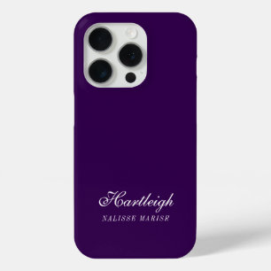 Moderne Paarse Witte Monogram Naam iPhone 15 Pro Case