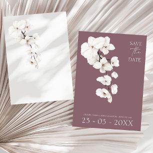 Moderne Paarse Witte Orchidee Bloemige Bruiloft Save The Date