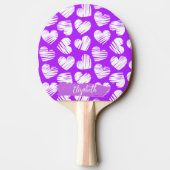 Moderne Paarse Witte Tekening Hart Valentijn Naam Tafeltennisbatje (Achterkant)