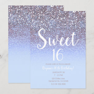 Moderne Paarse Zilveren Glam Glitter Sweet 16 Kaart