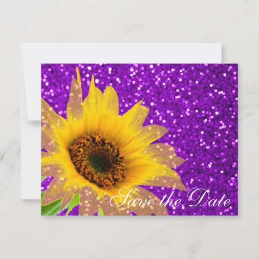 Moderne Paarse zonnebloempels voor bruiloft Save The Date (Voorkant)