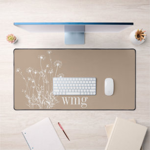 Moderne Paddestoel Tan & Witte Wildbloemen Monogra Bureaumat
