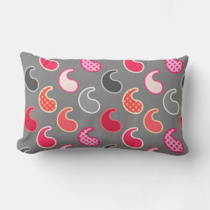Moderne Paisley-patroon, koraal, roze op grijs / g Kussen