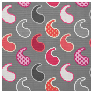 Moderne Paisley-patroon, koraal, roze op grijs / g Stof