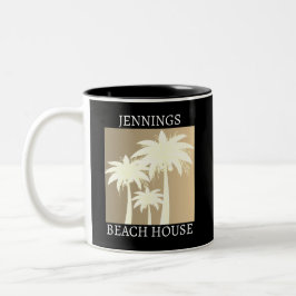 Moderne Palm Tree Black Beige Beach House Naam Tweekleurige Koffiemok