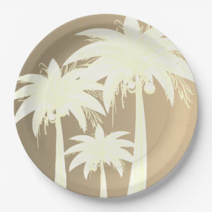 Moderne Palm Tree Kust Beige Zand Beach Zomer Papieren Bordje
