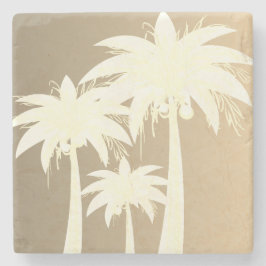 Moderne Palm Tree Kust Beige Zand Beach Zomer Stenen Onderzetter