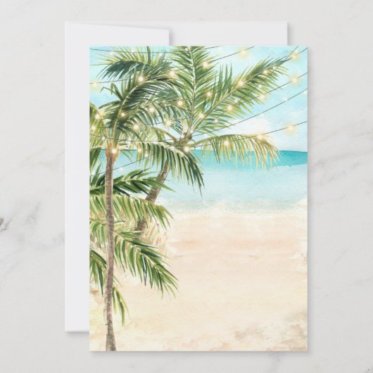 Moderne Palm Tree Lights Tropische strand bruiloft Kaart (Achterkant)